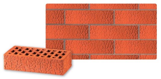 Облицовочный пустотелый с накаткой черепашка, М-150,120x250x65, красный, Воротынский КЗ